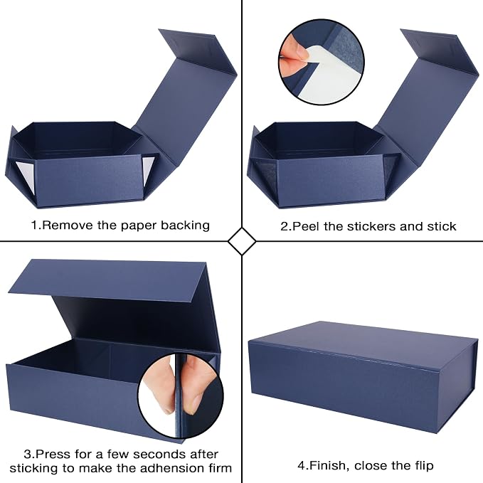 Aimyoo Navy Blue Collapsible Gift Box with Magnetic Closure Lids 10.5x7x3 in, Medium Bridesmaid Groomsman Proposal Boxes, Rectangle Present Box for Graduation Birthday Storage (1 Pack)