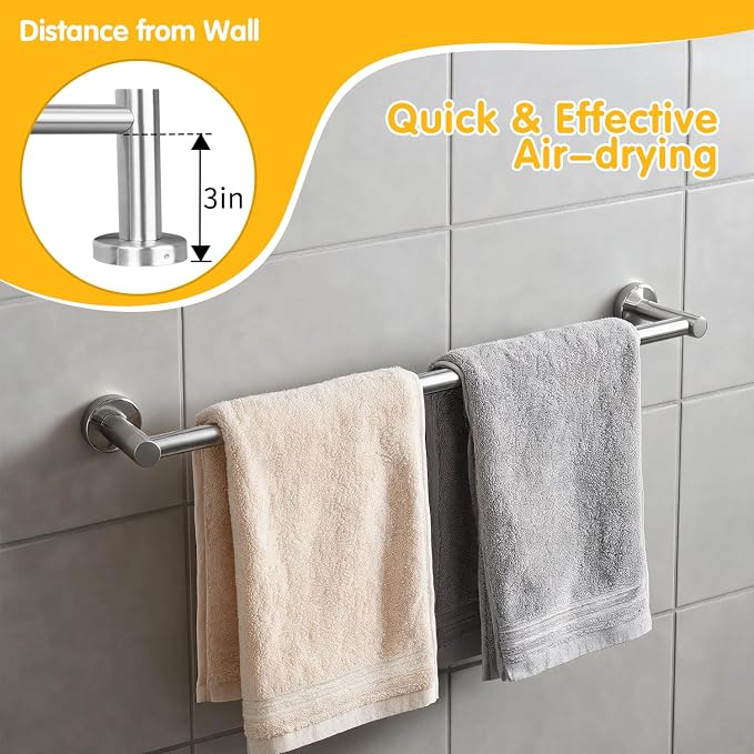 23 Inch Brushed Nickel Towel Bar, Two-Piece Assembly Design | Stainless Steel Towel Rack for Bathroom Wall Mounted