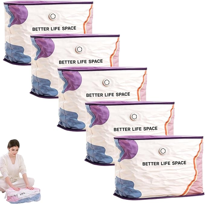 No Pump Vacuum Storage Bags, Better Life Space Bags, Large Capacity Compression Storage Bags For Clothes, Bedding & Blankets, Space Saving Vacuum Seal Bags Without Pump (3, 100x80x32cm)
