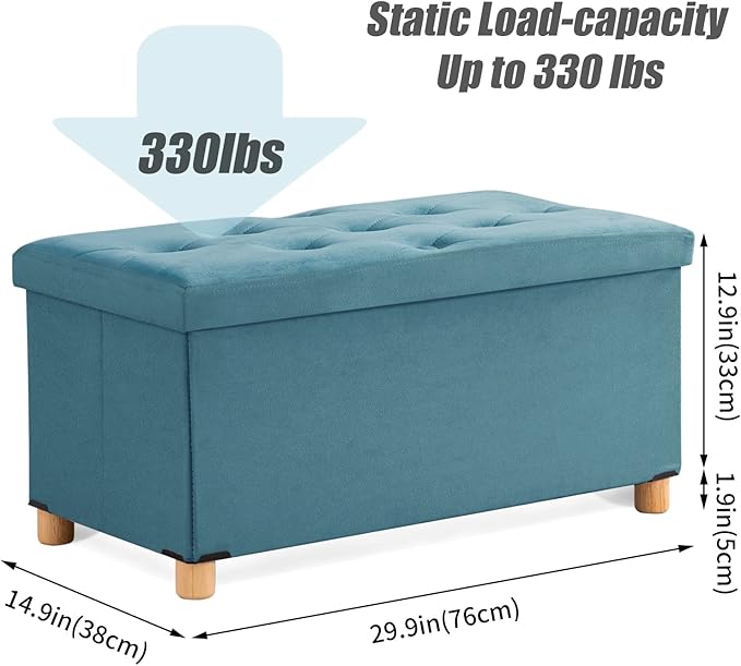 BRIAN & DANY 30 Inches Folding Storage Ottoman Bench, Ottoman with Storage for Living Room, with Wooden Feet and Lid, Teal