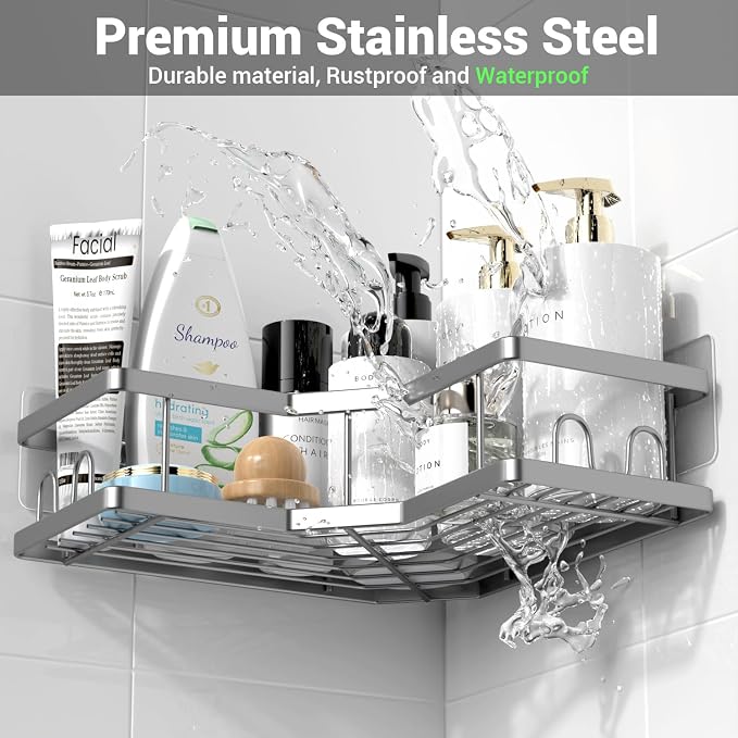 AKTECKE Corner Shower Caddy Bathroom Organizer: Adhesive Shower Rack Bathtub Shelves - 3Pack No Drilling Shower Shelf - Stainless Steel Rustproof Bath Tub Organizer