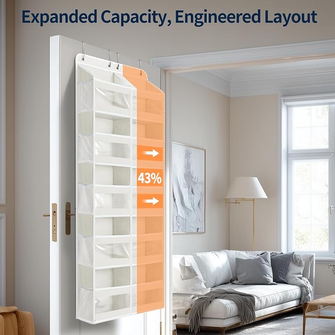 Yecaye 5-Tier Over The Door Organizer Dual-Column, 80lbs Load Extra Large Over the Door Storage of 10 Compartments, Heavy Duty Door Organizer Hanging for Dorm Bathroom Pantry, Cream White 2 Pack