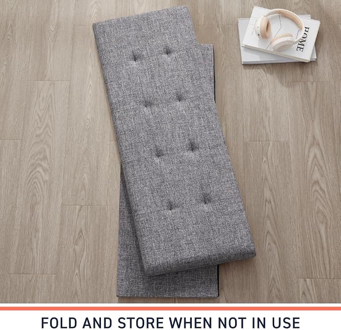 Ornavo Home 43 Inch Folding Extra Large Storage Bench, Linen, Gray | Upholstered Tufted Ottoman with Lid; Foot Rest Stool; Ideal for Bedroom, Living Room or Entryway