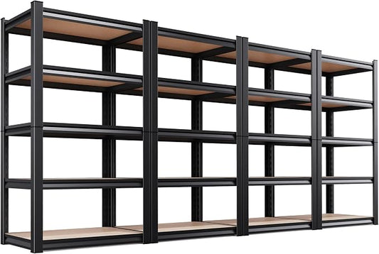4 Pack Garage Shelving Heavy Duty Storage Shelves, Metal Adjustable Shelving Unit, Utility Garage Organizer Shelf for Basement, Pantry, Kitchen, Warehouse, 71.2" Hx31.5 Wx13.8 D, Black
