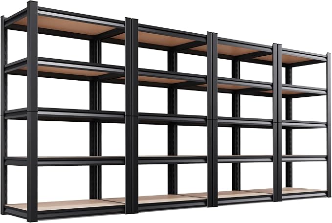 4 Pack Garage Shelving Unit, 5-Tier Heavy Duty Metal Storage Shelves 2050 LBS Capacity,Adjustable Utility Steel Racks and Shelving for Garage, Pantry, Basement, Warehouse, Black,71"H x 32"W x 14"D