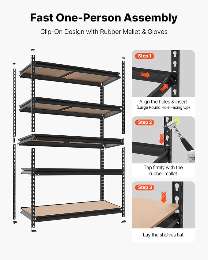 VEVOR Storage Shelves, 5-Tier Adjustable, 3000 lbs Capacity Heavy Duty | Storage Shelving Unit, Metal Utility Rack Shelf, Ideal for Garage Workshop Warehouse Basement, 48.35" W x 24.37" D x 71.38" H
