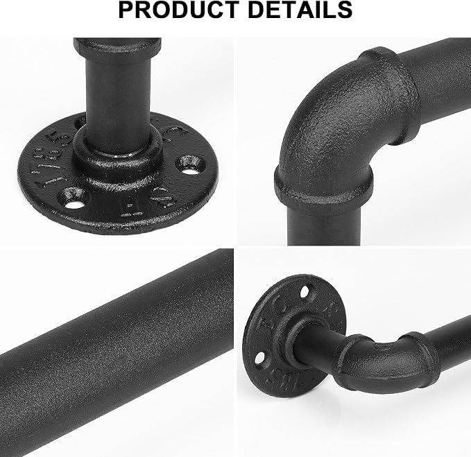 Industrial Pipe Towel Rack Towel Bar, Heavy Duty Wall Mounted Rustic Farmhouse Bath Towel Holder for Bathroom (Black, 24 inch)