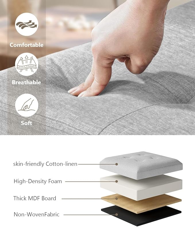Folding Storage Ottoman Bench, Light Gray, 43 Inches | Multi-Functional Ottoman Foot Rest, End of Bed Bench, Storage Chest, Living Room, Bedroom, Hallway, Entryway, 600 lb Capacity