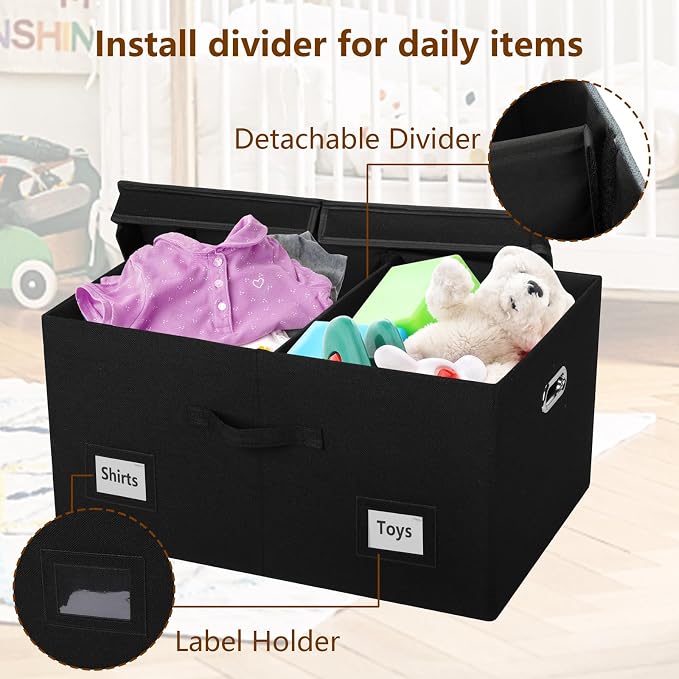 Graciadeco 75 Quarts Extra Large Decorative Storage Bins with Lids, 1 Pack Black Collapsible Storage Bins with Lids, Stackable Storage Bins Decorative Box Storage With Lid Extra Large | 75 Quarts 1 Pack Black Collapsible Stackable Linen Fabric 4 Handle...