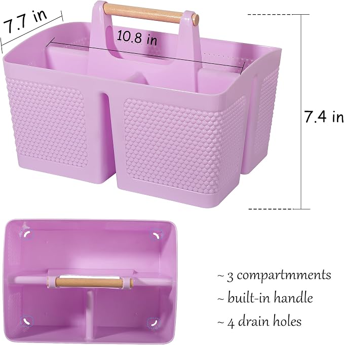 Plastic Shower Caddy, Portable Shower Basket with Handle, Light Purple | Cleaning Caddy Organizer for Bathroom, College Dorm Room Essentials, Storage Tote