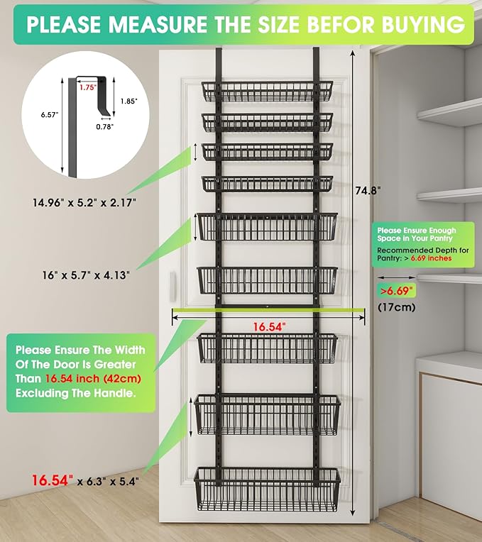 Mefirt 9-Tier Over The Door Pantry Organizer, Pantry Storage & Organization | Pantry Hanging Organizers and Storage, Adjustable Heavy-Duty Metal for Home & Kitchen, Back of Door Seasoning Rack
