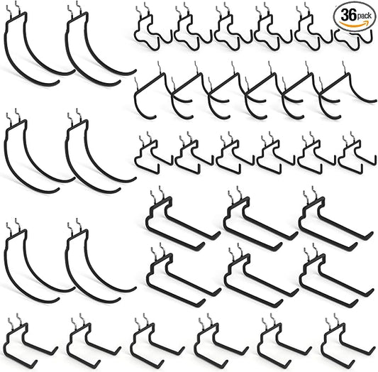 INCLY 36 Pack 1/4" Pegboard Drill Holder Tool Utility Hooks | Heavy Duty Pegboard Hooks, Peg Board Tool Hangers Accessories, for Hanging Power Tools, Drill, Hammer, Workbench, Garage