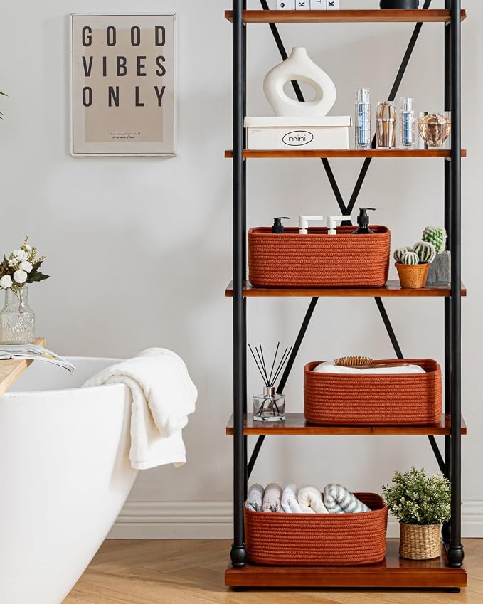 KALLAX Small Woven Storage Basket for Organizing, 13.5x9.5x5 inches, 3 Pack | Shelf baskets for closet organization, toy storage and home decor, Perfect as empty gift baskets for holidays, Rust Red