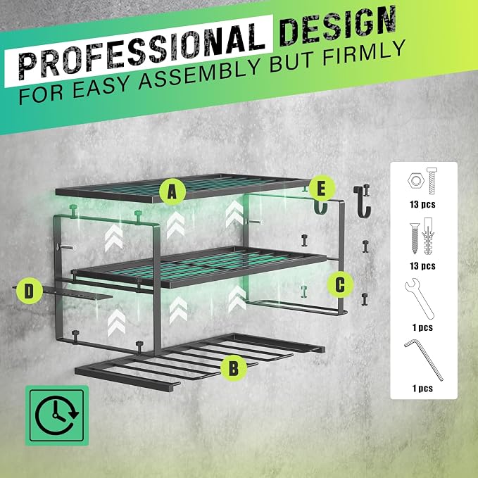 SUNALLY 3-Tier Heavy Duty Steel Power Tool Organizer, Matte Black, 3 Layers Tool Rack Cordless Drill, Floating Shelf Wall Mounted, 4 Drill Holders | Metal Tool Storage Rack with 4 Drill Holders, Heavy Duty Power Tool Shelf for Garage,Warehouse,Workshop...