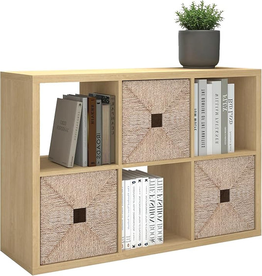CTESNE【2026 Wooden Thick Frame 6 Cube Storage Organizer Shelf with Anti-Tipping Kits + Reversible Open Back Bookcase, Horizontal and Vertical Dual-use（Oak Color,11inch）