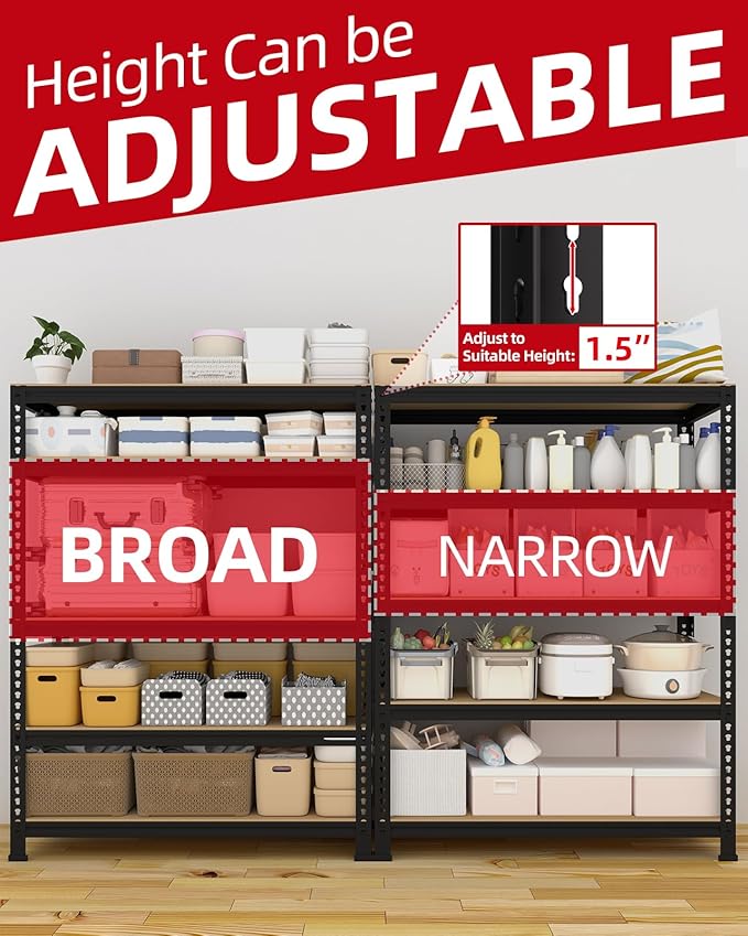 PrimeZone 5-Tier Garage Storage Shelves, Adjustable Metal Shelving, Black | 32"W x 16"D x 63" H, Heavy-Duty Metal Frame & Connectors, FSC MDF Boards, Deep Storage for Garage, Pantry, Closet, Warehouse