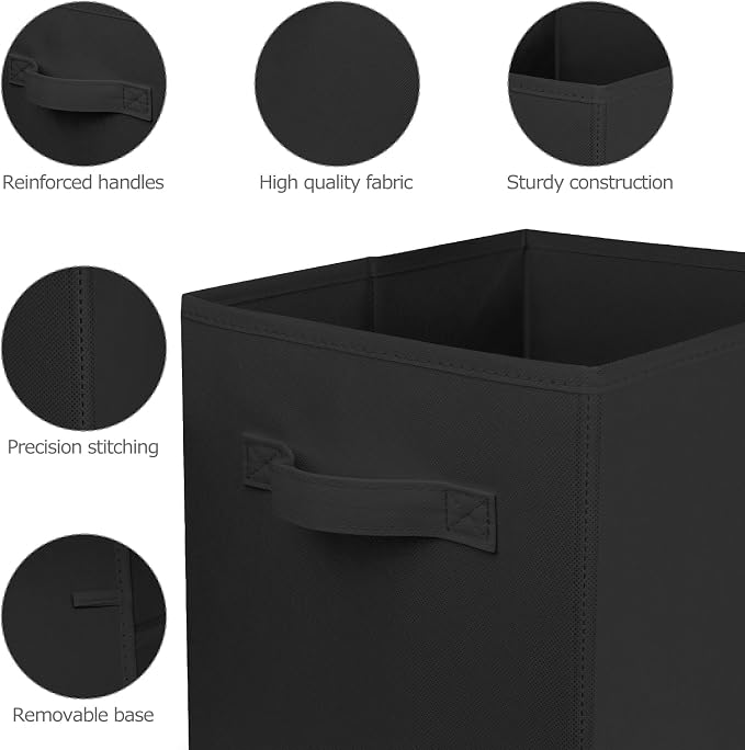 2 Pcs Storage Cubes, 10.5 Inch Collapsible Storage Bins, Fabric Foldable Bins for Organization, Durable Storage Bins for Closet, Shelves, Offices (Black)