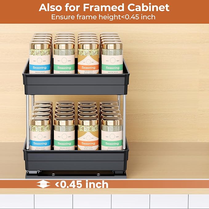 Mystozer Pull Out Spice Rack Organizer for Cabinet, Slide Out Spice Racks Organizer, Easy to Install Spice Cabinet Organizers, 8.26''Wx10.62''Dx8.66''H, 2 Packs-2 Tiers (Black)