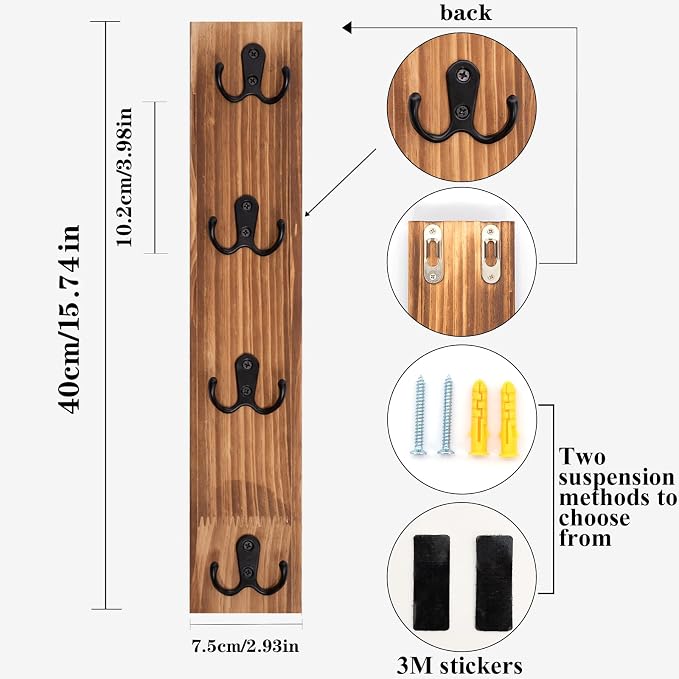 Yohsnor Key Holder Wall Mounted,Vertical Design Brown Key Rack with Hooks | Wall Mount Key Rack Organizer for Laundry Room,Decorative Key Holder - Ideal Space-Saving Storage Solution for Keys,Wallets