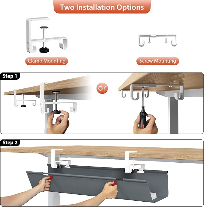 Univivi No Drill Under Desk Cable Management Tray, 36 inch Cable Management | Clamp/Screw Mount Desk Cord Organizer, Premium Fabric Cord Management, Large Capacity Desk Cable Organizer for Office, Home