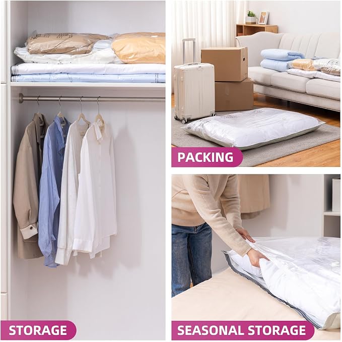 TAILI 8 Pack Vacuum Storage Bags, XXL Jumbo (47x39 Inch), Cream | Vacuum Seal Bags for Clothing, Comforter and Blankets, Bedding, Giant Space Saver for Huge Stuffed Toy