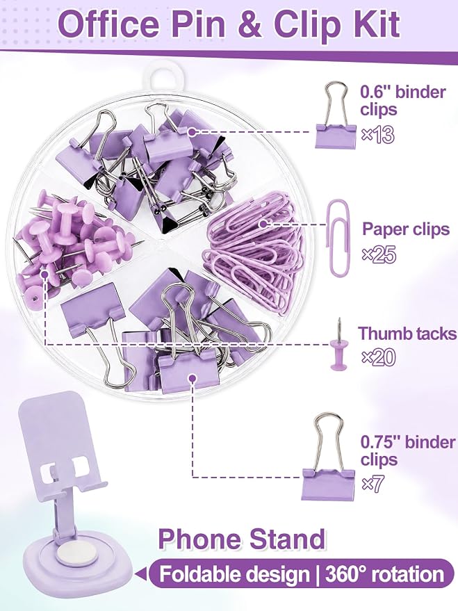 76Pcs Purple Desk Accessories Set, Office School Supplies for Women Girls | Cute 360° Rotating Pen Holder for Desk/Mat/Wrist Rest Mouse Pad/Phone Stand and More, for College Teacher Back to School
