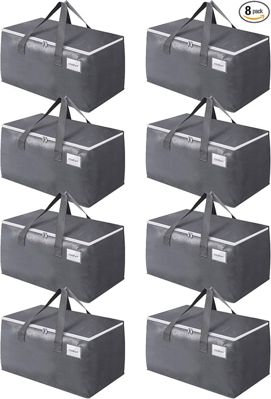 BlissTotes Large Moving Bags, Storage Bags, 125L-8 Pack | Moving Bags with Zipper, Handles Moving Supplies with lids, Heavy Duty Totes for Storage Bags, Space Saving, Moving Totes