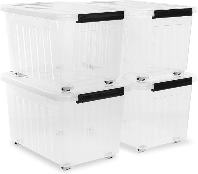 Citylife 54 Quart Large Clear Plastic Storage Bins with Lids 4-Pack | Stackable, Secure Latching Lids, Easy Find, Clothes Storage Bins for Closet Bedroom Garage