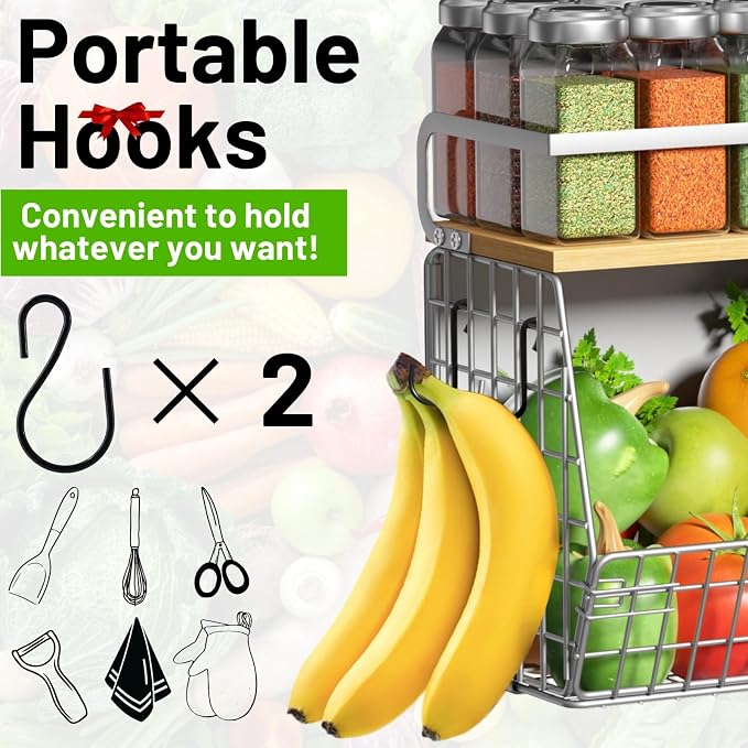 Magnetic Shelf for Fridge with Wood Lid, Fruit Potato and Onion Storage Bins, Pantry Organizers & Storage, Large Container Magnetic Spice Rack for Refrigerator, Kitchen Counter (Silver-gray, 1)