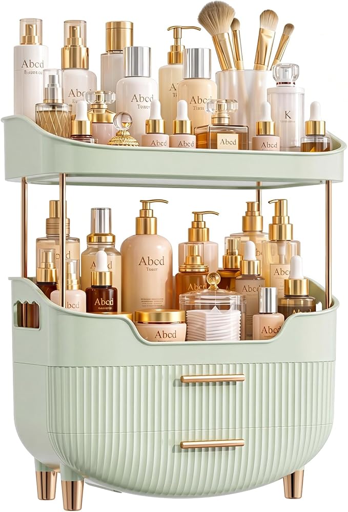 caktraie 4-Tier Makeup Organizer Bathroom Countertop Storage Green | Versatile Storage for Vanity, Desk, Bedroom, Holds Lipstick, Perfume, Skincare, Mask, Cosmetics