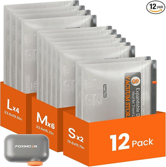 Vacuum Bags for Clothing Travel with Rechargeable Electric Pump, 12 Pack Compression Vacuum Storage Bags for Luggage and Seasonal Storage, Space Saver Seal Bags for Cruise and Vacation