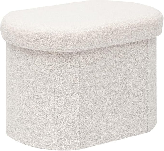 B FSOBEIIALEO Storage Ottoman for Dorm Room, Boucle Folding Storage Ottoman Foot Rest, 16.14 Inches Small Collapsible Ottoman Cube for Living Room White Cream