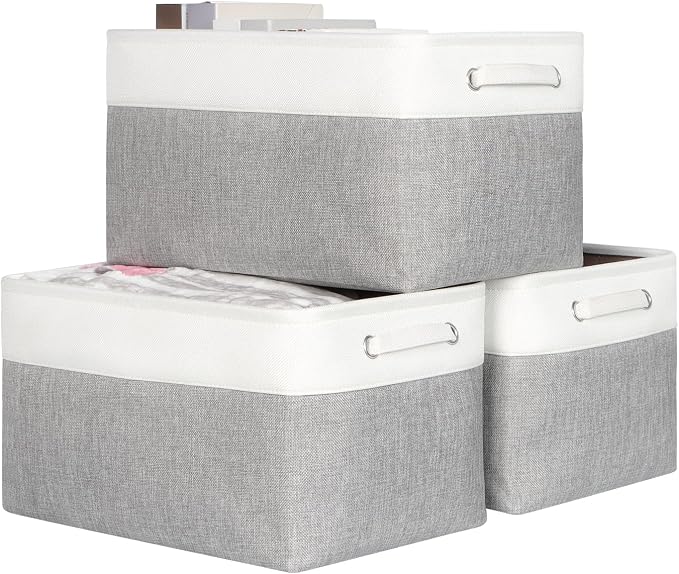 Foldable Storage Bin Collapsible Fabric Storage Basket Cube with Durable Handles Closet Organizer Bins for Organizing Shelves Drawers, Set of 3, 17" x 11.8" x 9.8", Grey