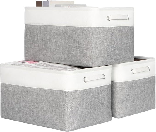 Foldable Storage Bin Collapsible Fabric Storage Basket Cube with Durable Handles Closet Organizer Bins for Organizing Shelves Drawers, Set of 3, 17" x 11.8" x 9.8", Grey