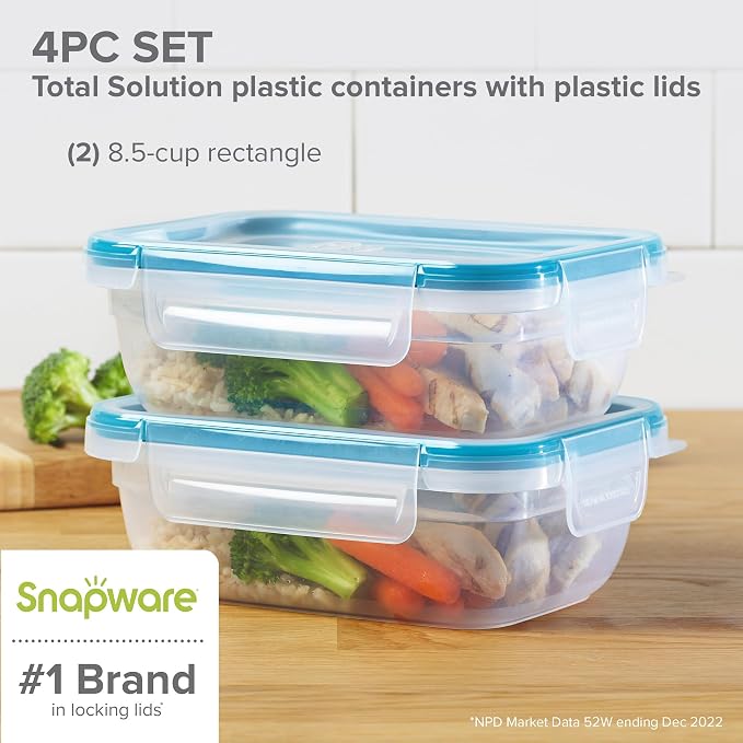 Snapware Plastic Total Solution 2-Pack (3-Cup) Food Storage Containers Set, Leakproof & Airtight Plastic Locking Lids Containers, Non-Toxic BPA-Free Lids, Microwave Dishwasher Freezer Safe