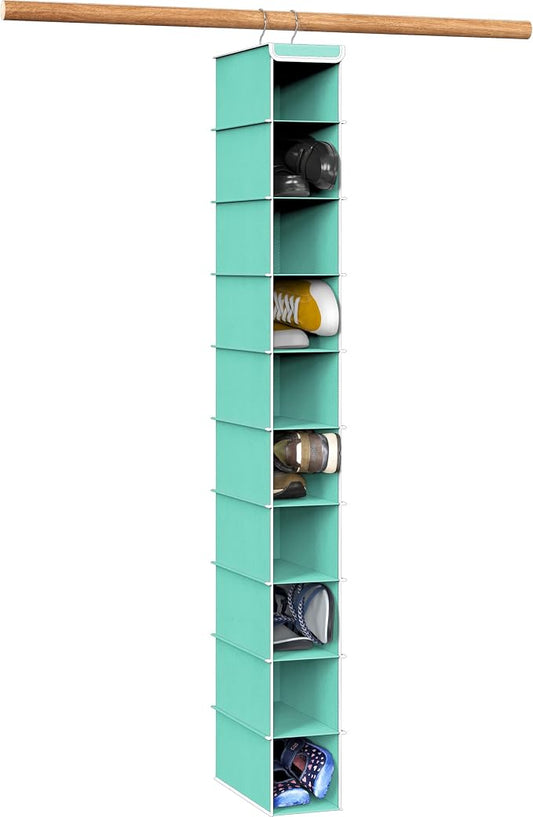 Simple Houseware 10 Shelves Closet Hanging Shoe Organizer, Turquoise | Dual Metal Hooks, Holds Up to 20 lbs, for Narrow Space