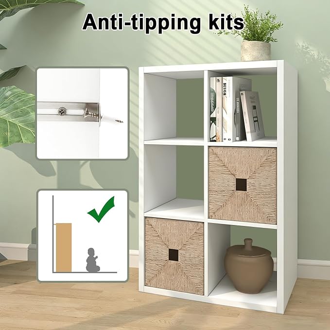 6 Cube Storage Organizer Shelf, White, 11inch | 2026 Wooden Thick Frame, Anti-Tipping Kits, Reversible Open Back Bookcase, Horizontal and Vertical Dual-use