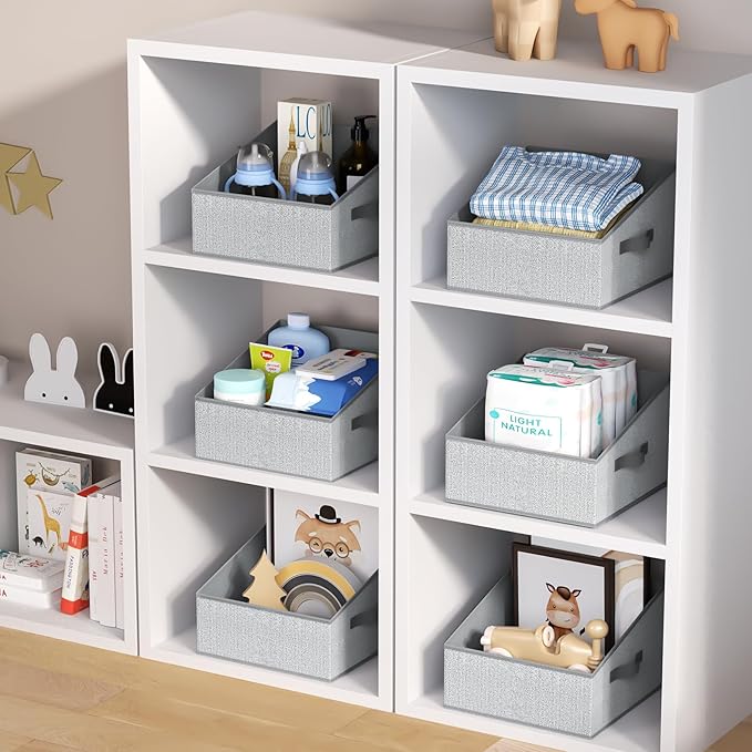DIMJ Closet Storage Bins 10 Pack - Fabric Trapezoid Closet Organizer Bin, Foldable Storage Baskets for Shelves, Closet Shelf Organizer, Clothing Storage Box for Toys, Books, Towel, Clothes, Gray