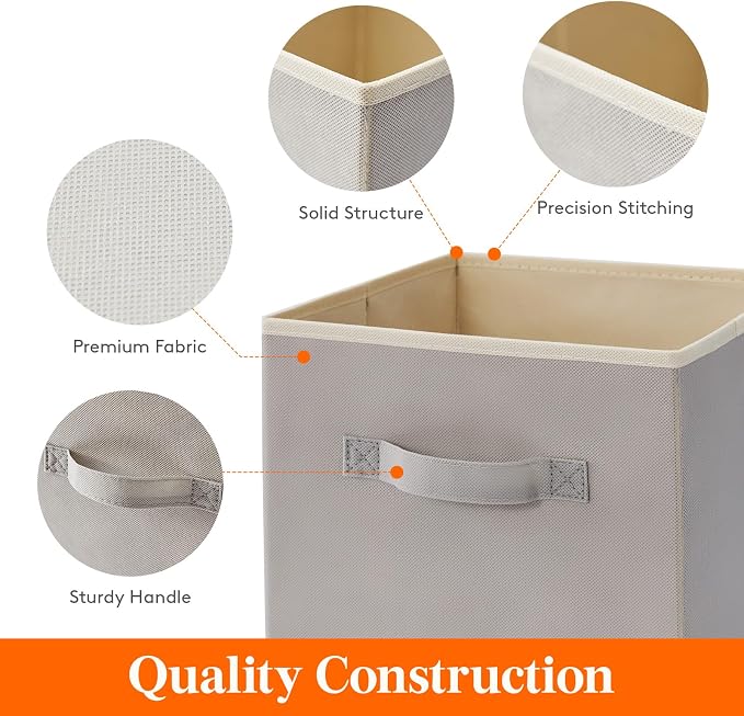 Lifewit Storage Cubes, Foldable Decorative Fabric Storage Baskets for Organizing Home Organizers with Handles for Shelves, Closet, 13 Inch Bins, 36L Light Gray, 12 Packs