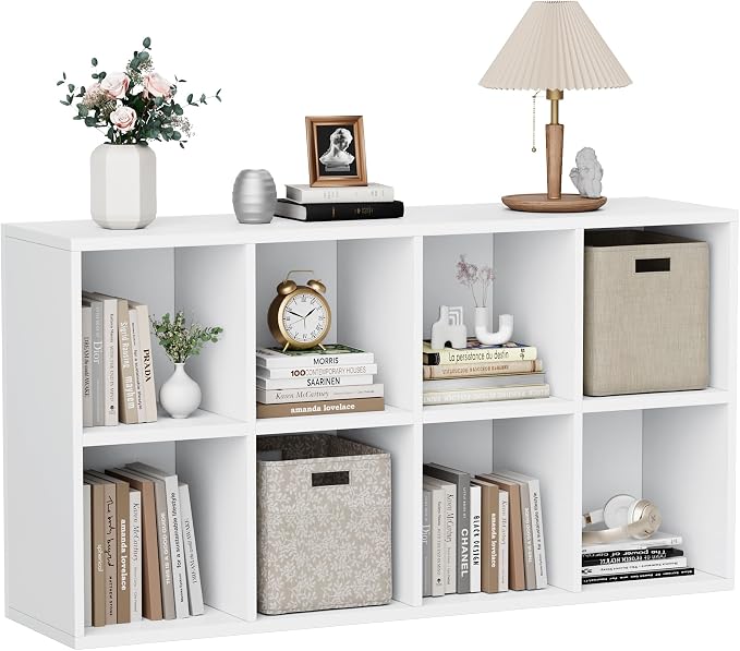 YESHOMY 8 Cube Bookcase, Open Frame 2-Tier Book Shelf, Bookshelf Storage Organizer with Adjustable Shelves for Organization, Room Decor, Milk White