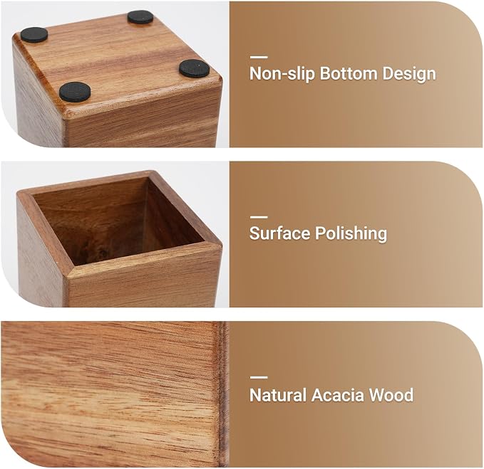 RAWILL 3 PCS Brown Wooden Desk Organizer Set Pine Wood Office Desk Accessories with Pen Holder, Paperclip Storage and Sticky Note Holder, Wood Grain Clear, Ideal Gift for Office and Family