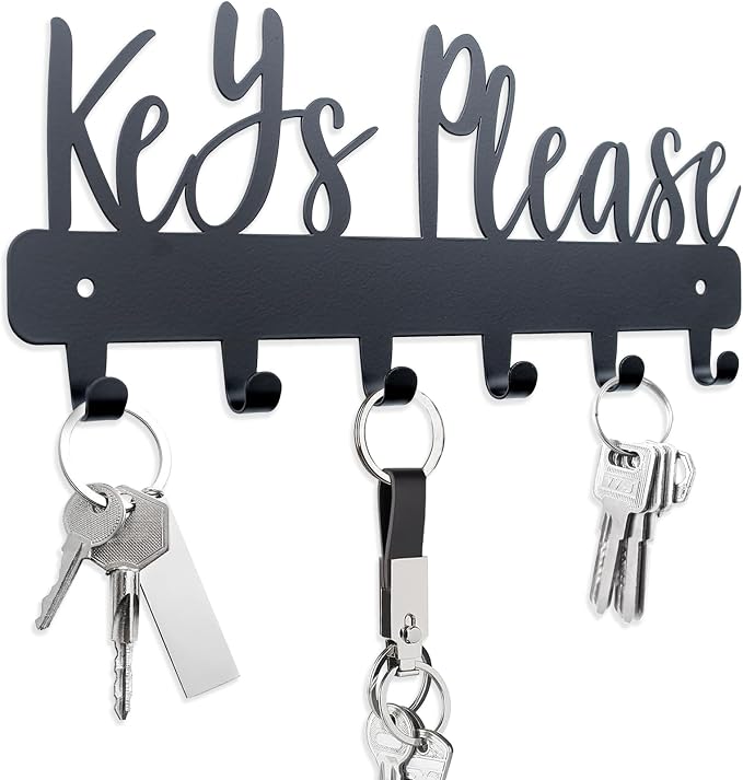 Keys Please Key Holder Wall Mounted, Normal Size: 11x4.57 inches | Black Metal Decorative Rack Hooks for Garage,Mudroom,Hallway,Entryway,Front Door,Office