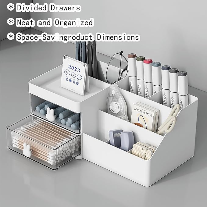 Makeup Organizer with Drawers, Cosmetic Storage for Dresser Vanity and Bathroom Countertop, for Kids Family, Toothpaste Holder for Bathroom Vanity Organizer Storage (White)