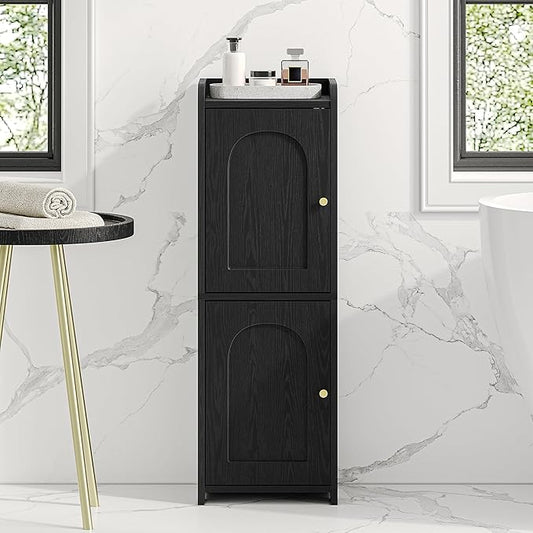 Hzuaneri Bathroom Storage Cabinet, Small Corner Floor Cabinet with 2 Doors | Narrow Toilet Paper Cabinets with Adjustable Shelf, Bathroom Organizer for Small Spaces, 7.9" D x 9.8" W x 29.5" H Black