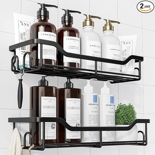Kitsure Shower Caddy, Adhesive Shower Organizer, Large, Black | Stainless Steel Shelf for Inside Shower, No Drill Bathroom Organizers and Storage, Home Decor Accessories