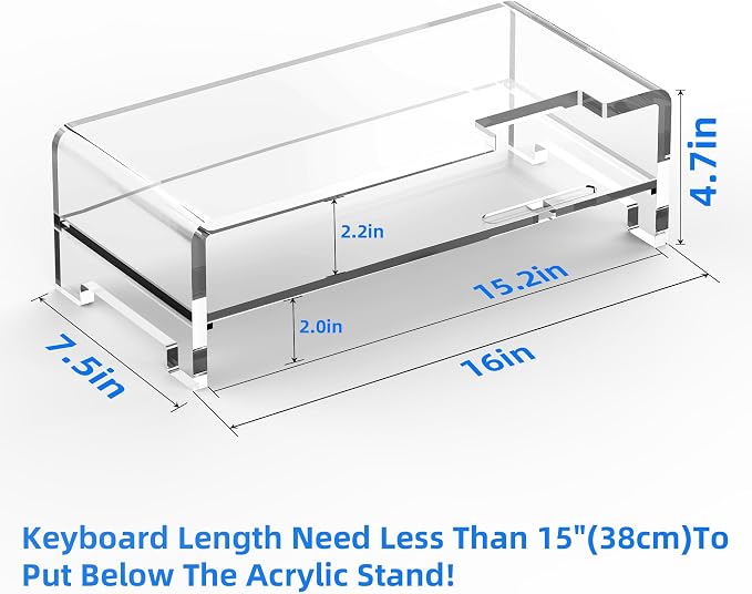 Acrylic Monitor Stand Riser Clear Laptop Stand 2-Tier L16 xW7.5 xH4.7 | Computer Monitor Stand Laptop Riser with Storage, Compatible with All Notebooks and Monitors, Desk Organizer for Home Office