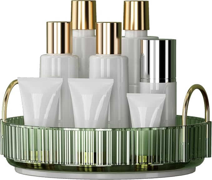 YCIA&DONE 360 Rotating Makeup Organizer and Storage for Vanity Countertop 1 Tier, High Capacity Cosmetic Skincare Perfume Organizers for Dresser Bathroom Fridge Lazy Susan (Vintage Green)