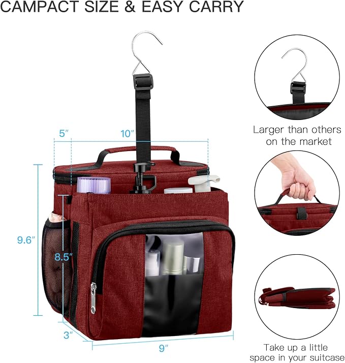 Bukere Portable Shower Caddy College Dorm Room Essential, Shower Caddy Tote Bag for Student, Girl, Women, Separate Compartment, Large Capacity, Quick Dry Mesh Base for Travel, Gym, Camp, Red