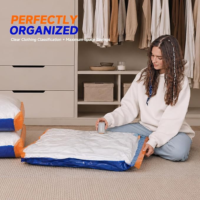 Vacbird Vacuum Storage Bags with Rechargeable Cordless Pump,21 Pack 3 Size Compression Packing Seal Bags, Space Saver for Clothes and Clothing Blankets Organization Space Saving