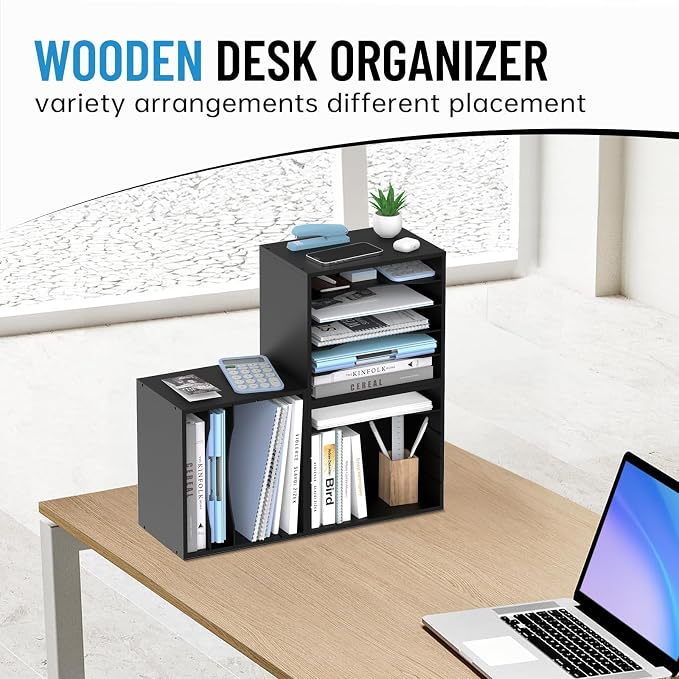 5-Tier Paper Organizer for Desk, Adjustable Mail Organizer, Black | 5-Tier Paper Organizer and Mail Organizer for Desk with Adjustable Shelves for Letter Size Files Folders and Office Supplies
